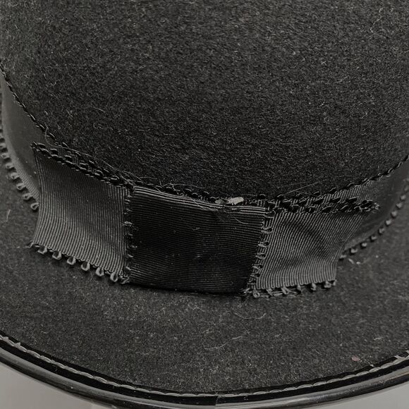 Bollman Hat Black Wool Round Top Fedora Made In USA Patent Leather Trim - Picture 8 of 9